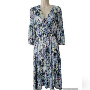 Tash and Sophie Bell Sleeve Faux Wrap Midi Dress NWOT